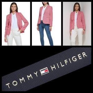 Tommy Hilfiger Women's Houndstooth Peak-Lapel Blazer Scarlet/Ivory NWT Size 16